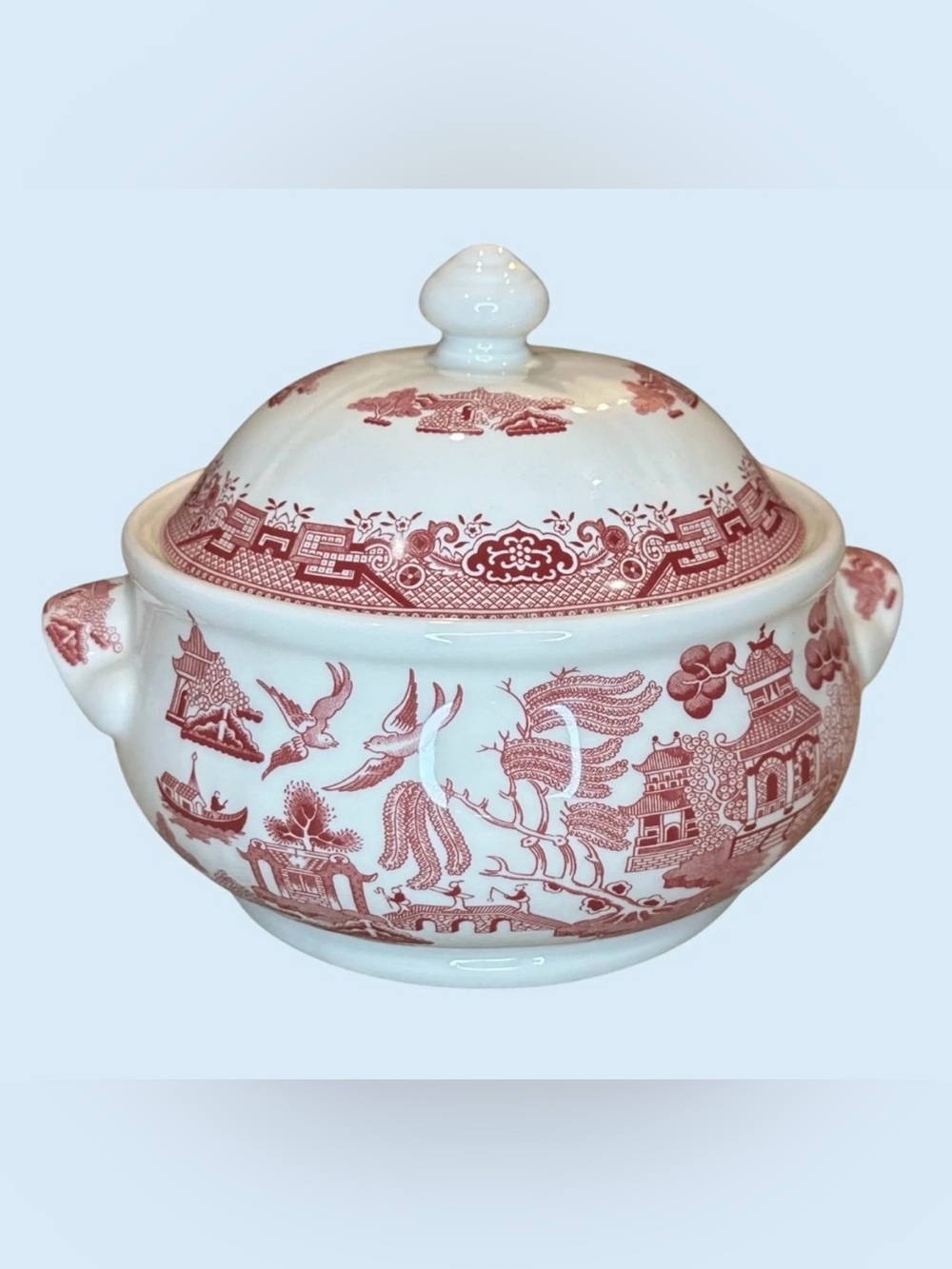 Churchill England Red Willow Covered Dish Tureen Transferware Vintage